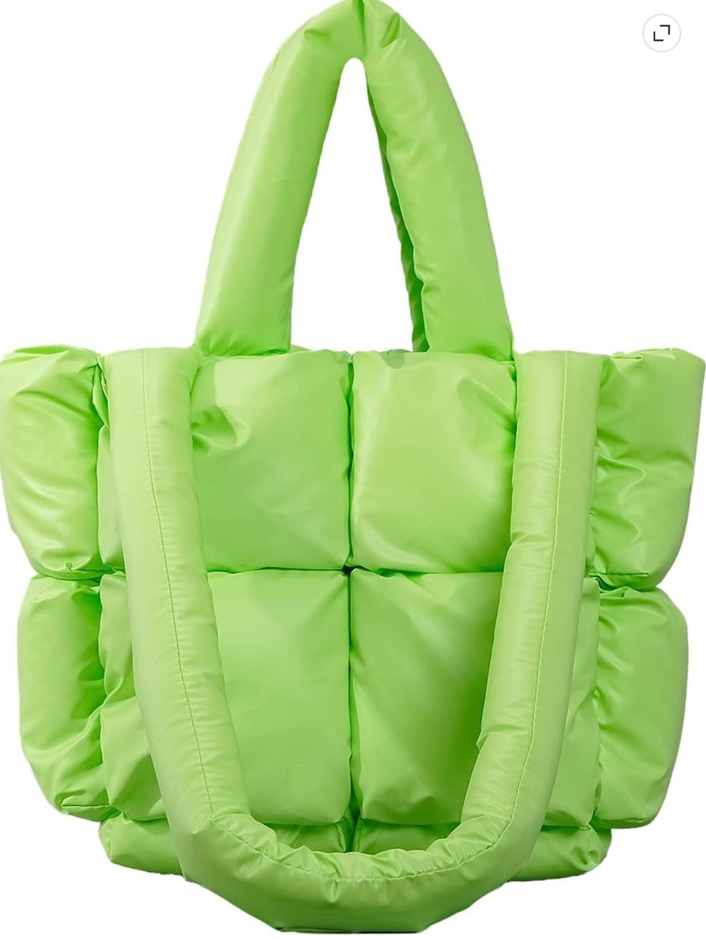 Puffy Quilted Tote Bag in Lime Green - Lightweight Women’s Carryall
